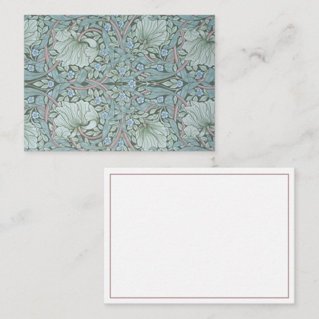 William Morris, Pimpernel - Aqua Green Floral Mitteilungskarte (Vorne/Hinten)
