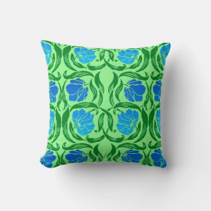 William Morris Pimpernel, Blau und Limettengrün Kissen