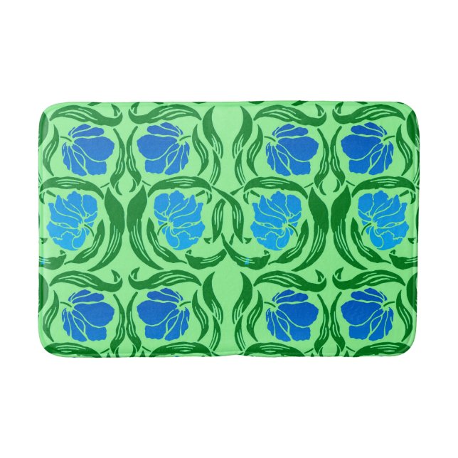 William Morris Pimpernel, Blue & Lime Green Badematte (Vorderseite)
