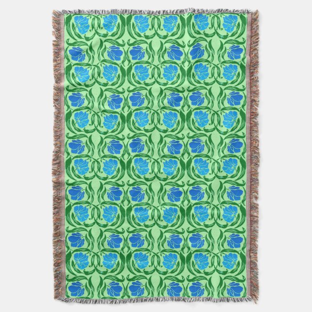 William Morris Pimpernel, Blue & Lime Green Decke (Vorderseite Vertikal)