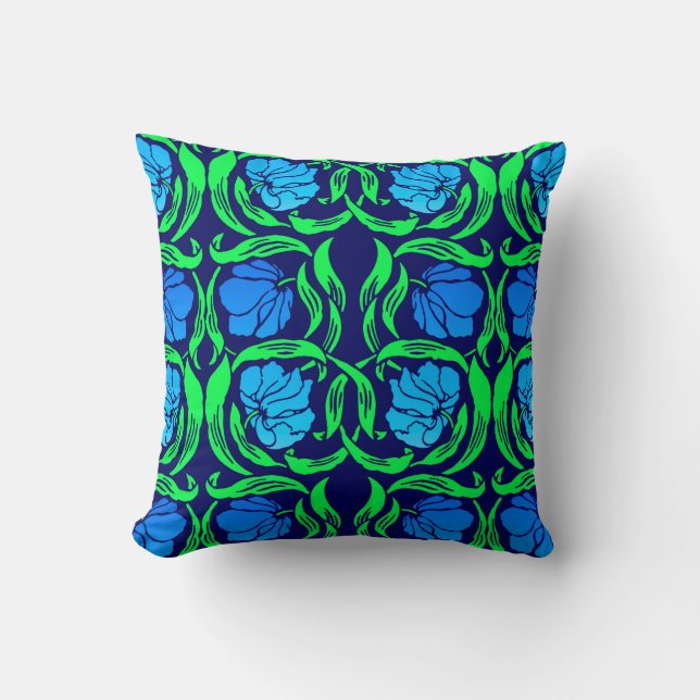 William Morris Pimpernel, Cobalt Blue und Green Kissen (Vorderseite)