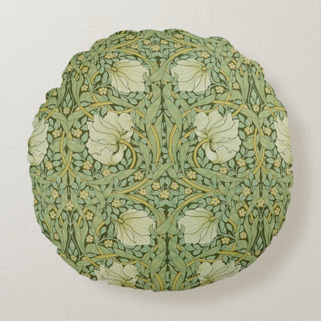William Morris Pimpernel Floral Blue Wallpaper Rundes Kissen (Vorderseite)