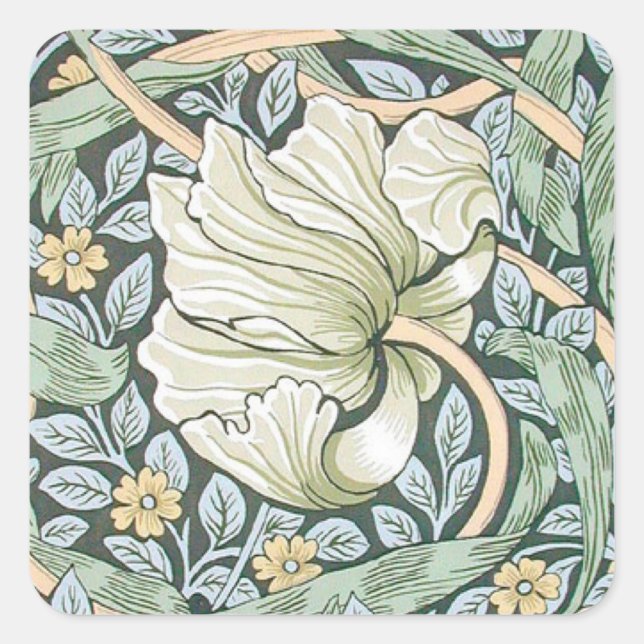 William Morris Pimpernel Floral Wallpaper Quadratischer Aufkleber (Vorderseite)