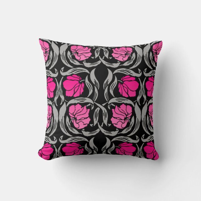 William Morris Pimpernel, Fuchsia Pink und Black Kissen (Vorderseite)
