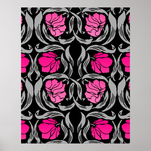 William Morris Pimpernel, Fuchsia Pink und Black Poster (Vorne)