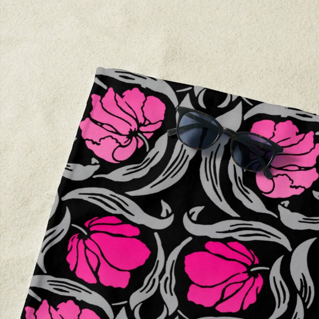 William Morris Pimpernel, Fuchsia Pink und Black Strandtuch (Beispiel)