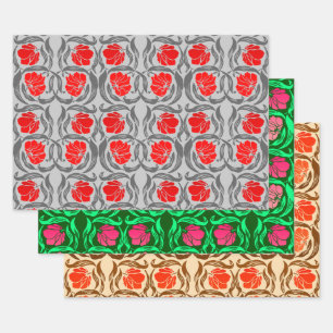 William Morris Pimpernel, Grau & Rot, Rosa, Orange Geschenkpapier Set
