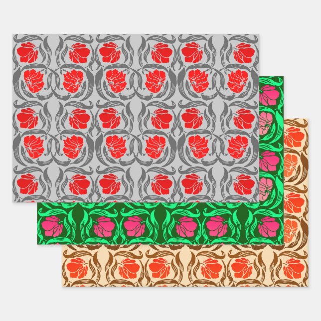 William Morris Pimpernel, Grau & Rot, Rosa, Orange Geschenkpapier Set (Set)