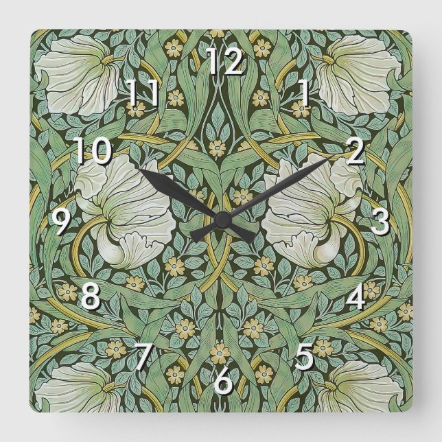 William Morris - Pimpernel Quadratische Wanduhr (Vorderseite)