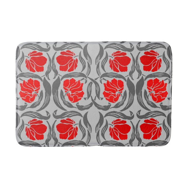 William Morris Pimpernel, Silver Gray und Red Badematte (Vorderseite)