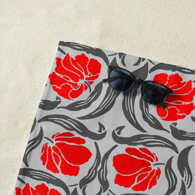 William Morris Pimpernel, Silver Gray und Red Strandtuch (Beispiel)