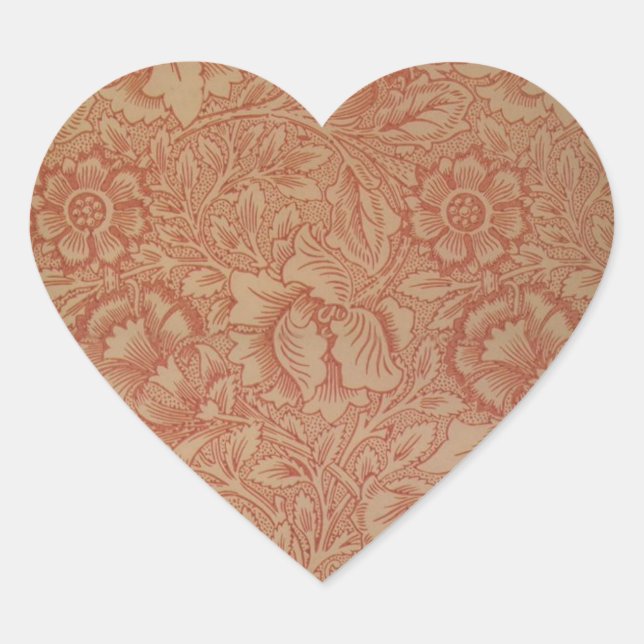 William Morris Pink Poppy Blume Floral Herz-Aufkleber (Vorderseite)