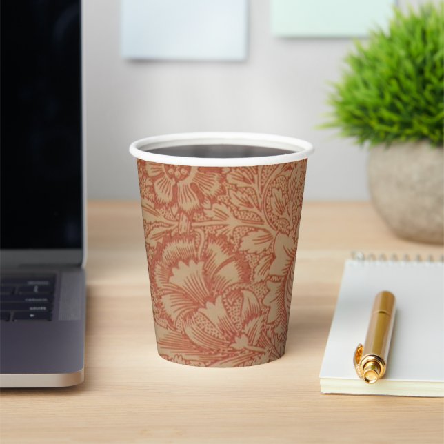 William Morris Pink Poppy Blume Floral Pappbecher (InSitu)