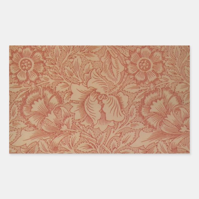 William Morris Pink Poppy Blume Floral Rechteckiger Aufkleber (Vorderseite)