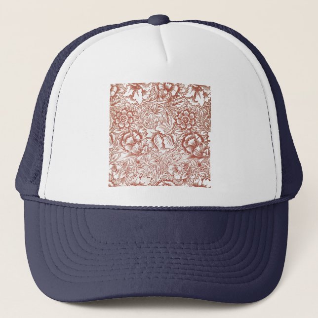 William Morris Pink Poppy Blume Floral Truckerkappe (Vorderseite)