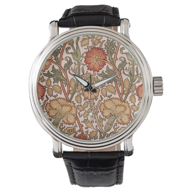William Morris Pink Rose Blume Wallpaper Pattern Armbanduhr (Vorderseite)