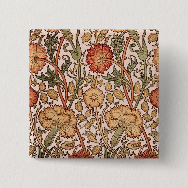 William Morris Pink Rose Blume Wallpaper Pattern Button (Vorderseite)