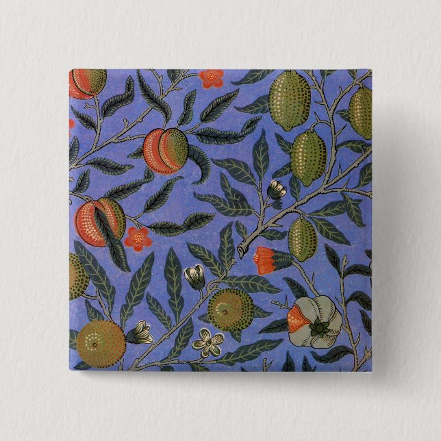 William Morris Pomegranate Blue Colorful Wallpaper Button (Vorderseite)