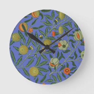 William Morris Pomegranate Blue Colorful Wallpaper Runde Wanduhr