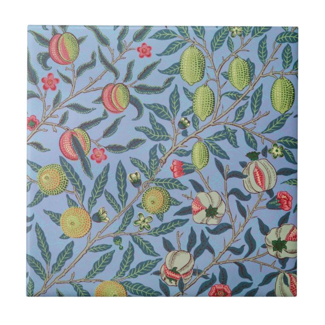 WILLIAM MORRIS "POMEGRANATE" KERAMIK TITEL IN BLAU FLIESE (Vorderseite)