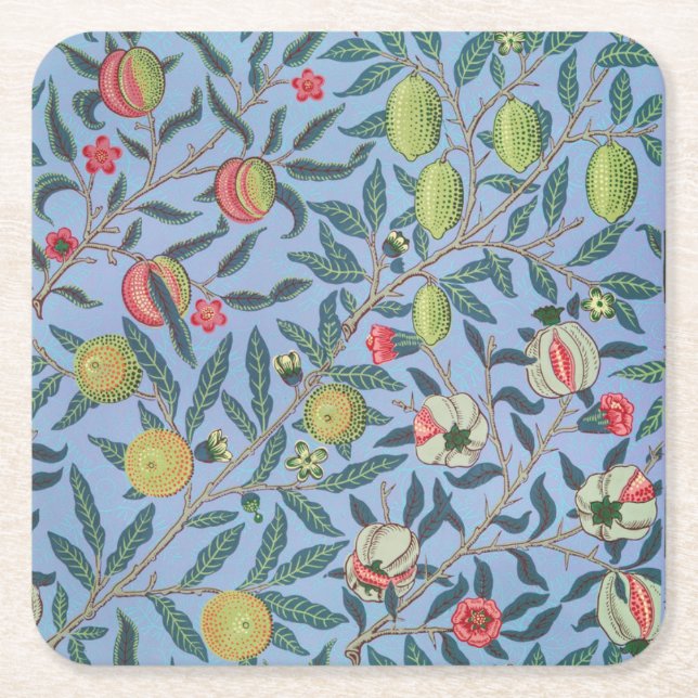 WILLIAM MORRIS "POMEGRANATE" SQUARE PAPER UNTERSET RECHTECKIGER PAPPUNTERSETZER (Vorderseite)