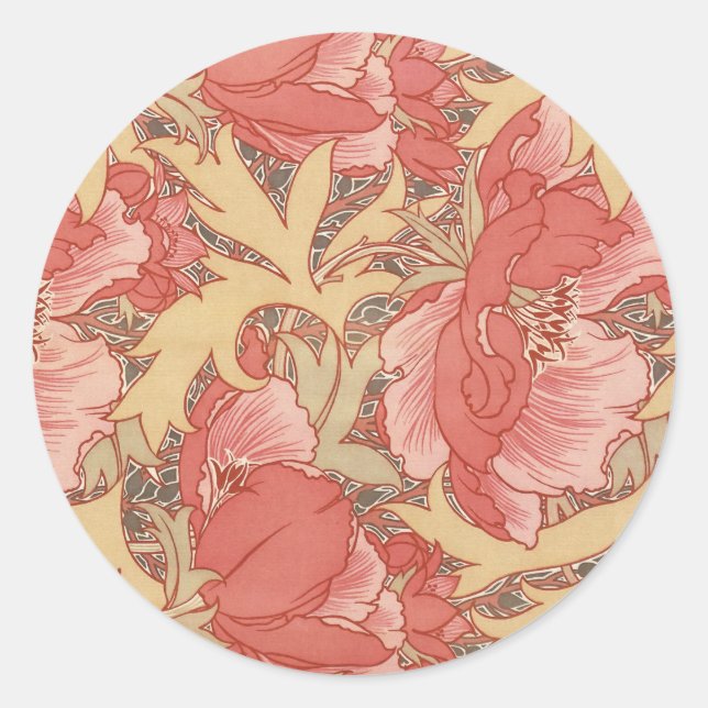 William Morris Poppies Floral Runder Aufkleber (Vorderseite)
