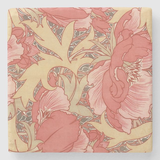 William Morris Poppies Floral Steinuntersetzer (Vorderseite)