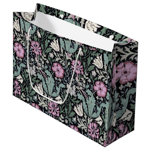 William Morris Poppy Botanical Victorian Wallpaper Große Geschenktüte (Vorderseite Schrägansicht)