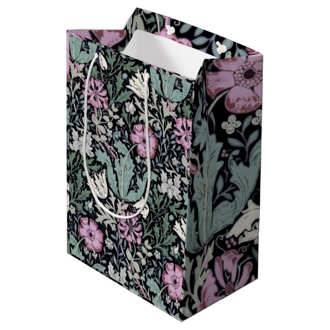 William Morris Poppy Botanical Victorian Wallpaper Mittlere Geschenktüte (Rückseite Schrägansicht)