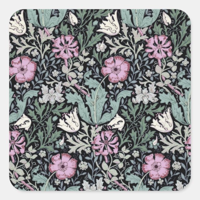 William Morris Poppy Botanical Victorian Wallpaper Quadratischer Aufkleber (Vorderseite)