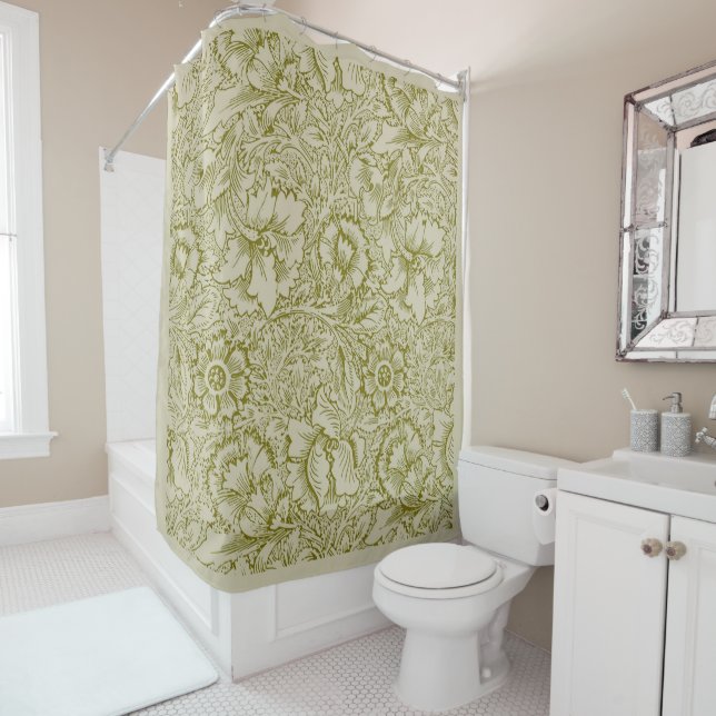 William Morris Poppy Classic Floral Green Duschvorhang (Beispiel)