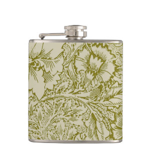 William Morris Poppy Classic Floral Green Flachmann