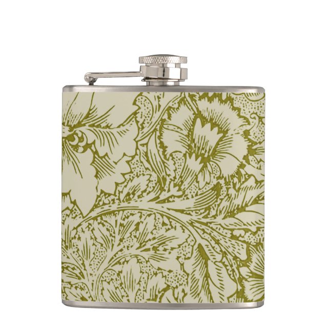 William Morris Poppy Classic Floral Green Flachmann (Vorderseite)