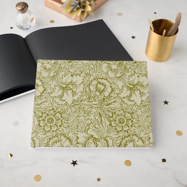 William Morris Poppy Classic Floral Green Gästebuch (Vorderseite Offen)