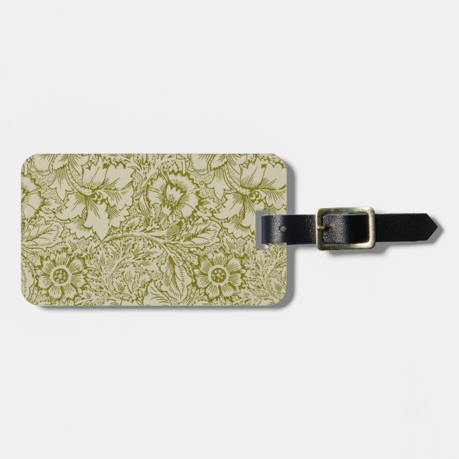 William Morris Poppy Classic Floral Green Gepäckanhänger (Vorderseite horizontal)