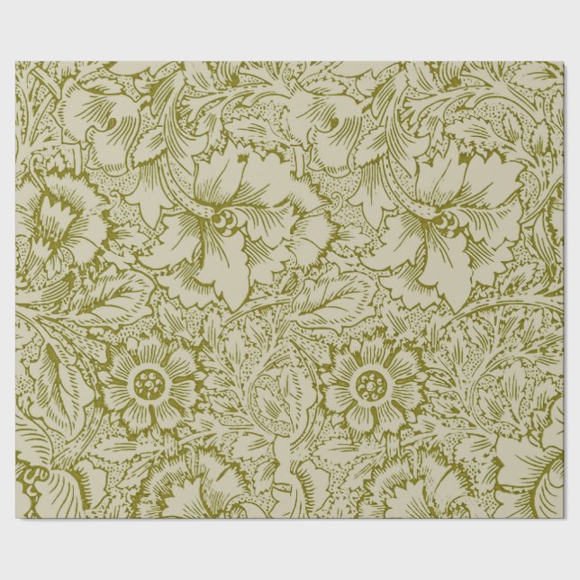 William Morris Poppy Classic Floral Green Geschenkpapier (Saum)