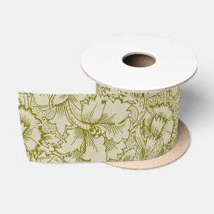 William Morris Poppy Classic Floral Green Satinband