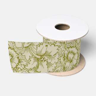 William Morris Poppy Classic Floral Green Satinband