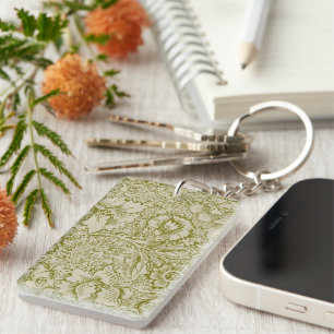 William Morris Poppy Classic Floral Green Schlüsselanhänger