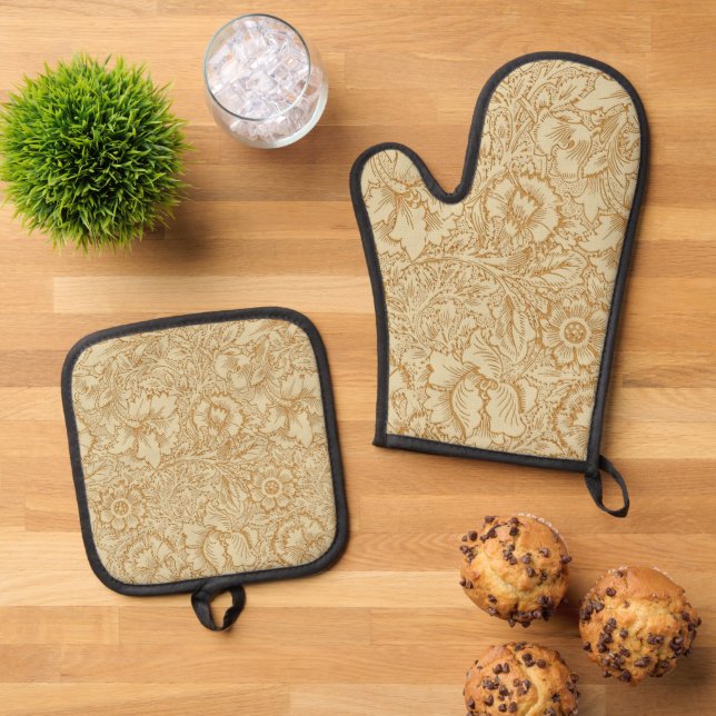William Morris Poppy Floral Wallpaper Ofenhandschuh & Topflappen-Set (Oben Unten)