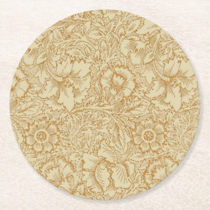 William Morris Poppy Floral Wallpaper Runder Pappuntersetzer