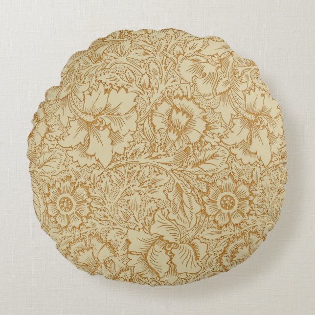 William Morris Poppy Floral Wallpaper Rundes Kissen (Vorderseite)