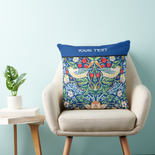 William Morris' Print: Strawberry Thief, Blau Kissen