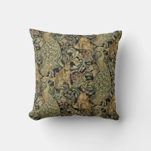 William * Morris Rabbit Wolf Peacock mit Blätter Kissen