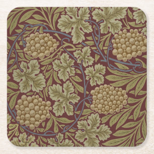 William Morris Rebe Weinranke Rot Grün Kunst Rechteckiger Pappuntersetzer