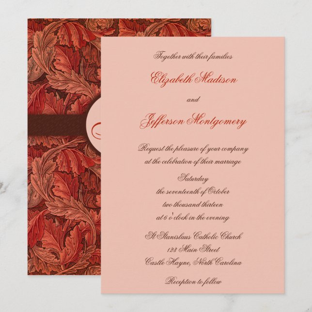 William Morris Red Blätter Wedding Invitation Einladung (Vorne/Hinten)