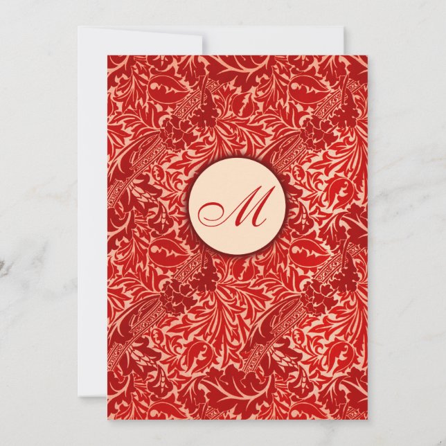 William Morris Red Blätter Wedding Invitation Einladung (Rückseite)