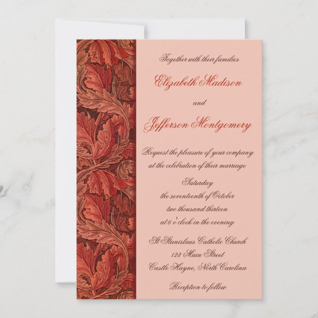 William Morris Red Blätter Wedding Invitation Einladung (Vorderseite)