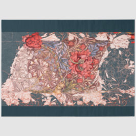 William Morris RED-BLUME über BLUE-Zwirn Seidenpapier