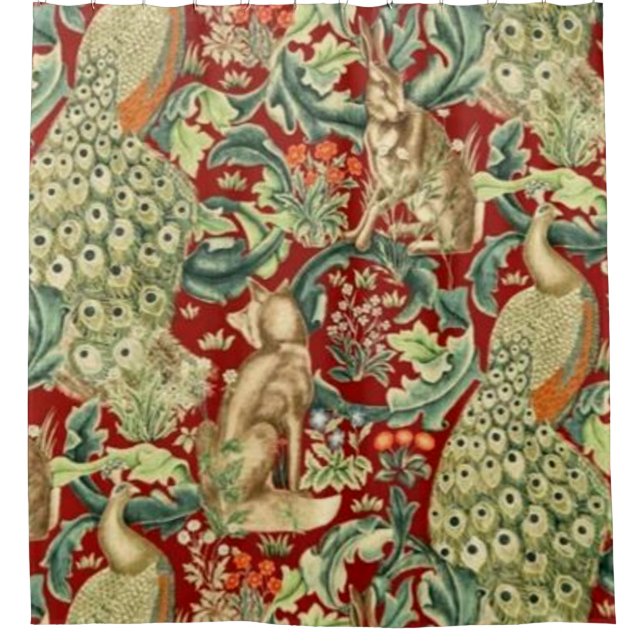William Morris Red Pattern Forest Duschvorhang (Vorderseite)
